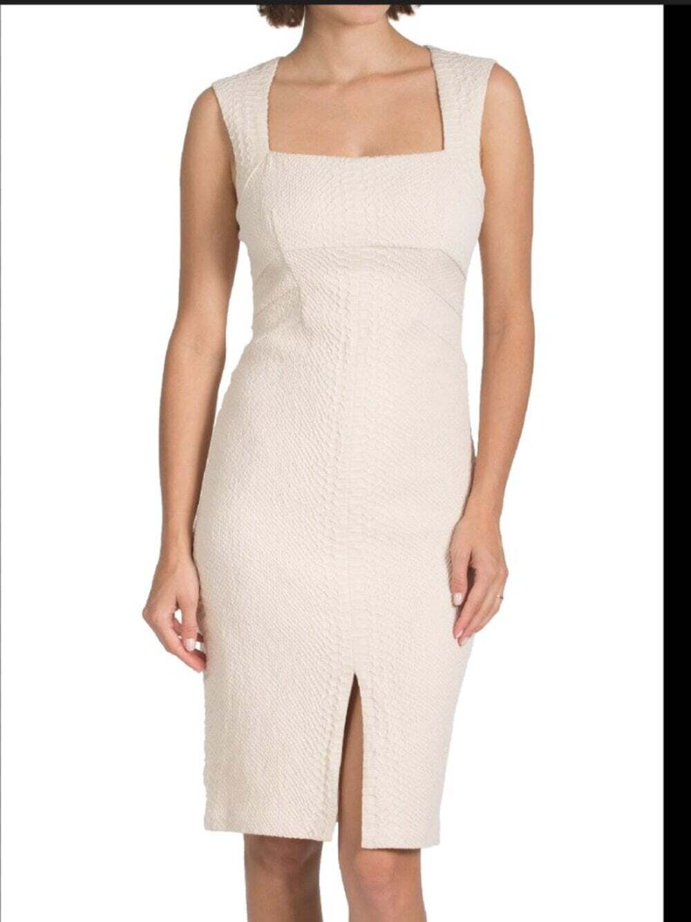 Bailey/44 Beige Textured Square-Neck Midi Dress
